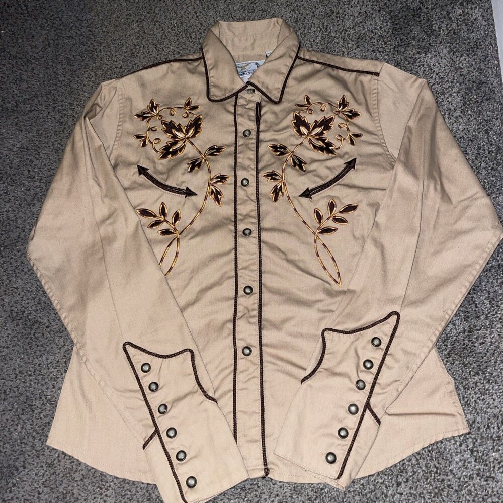 Panhandle Slim Western Shirt Womens S Pearl Snap Embroidered Cowgirl Rodeo Retro